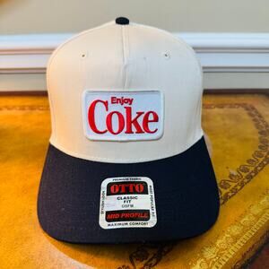 ENJOY COKE Cream Cotton Trucker Hat Baseball Cap Snapback Adjust Coca Cola NEW